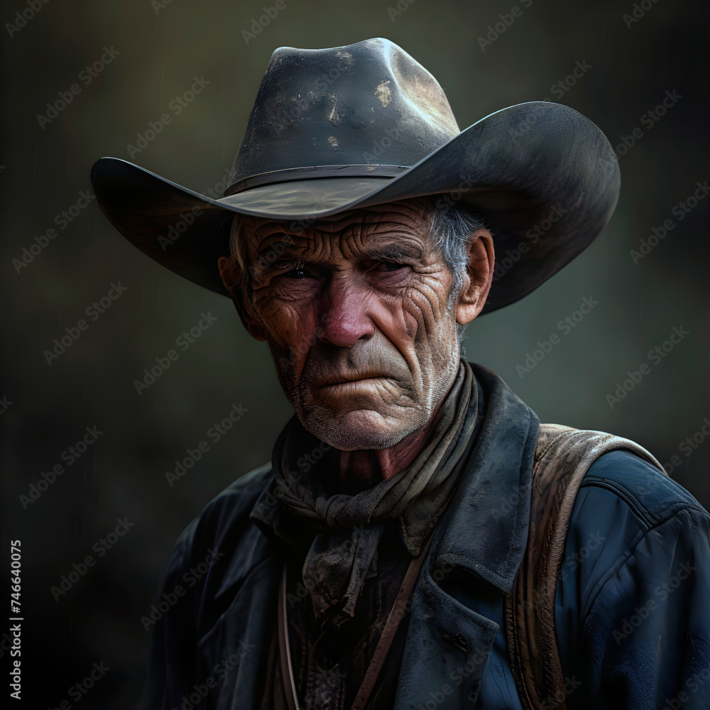 Portrait of old American West cowboy.