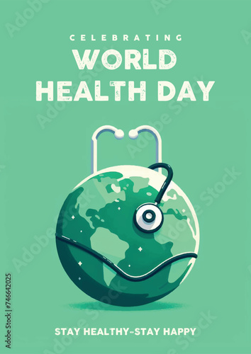 World health day april poster design.global earth wellness medical medicine international disease sign treatment healthy hospital doctor life care symbol concept background vector illustration 