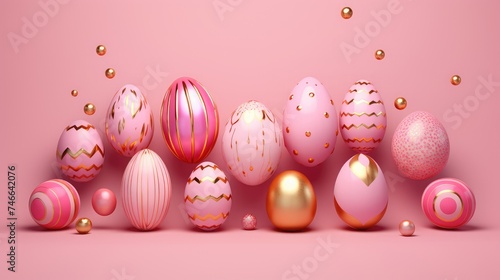 Happy easter. Pink easter eggs on pink background. Сlose up.
