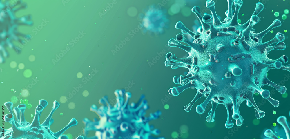 Abstract representation of COVID-19 virus particles. - obrazy, fototapety, plakaty 