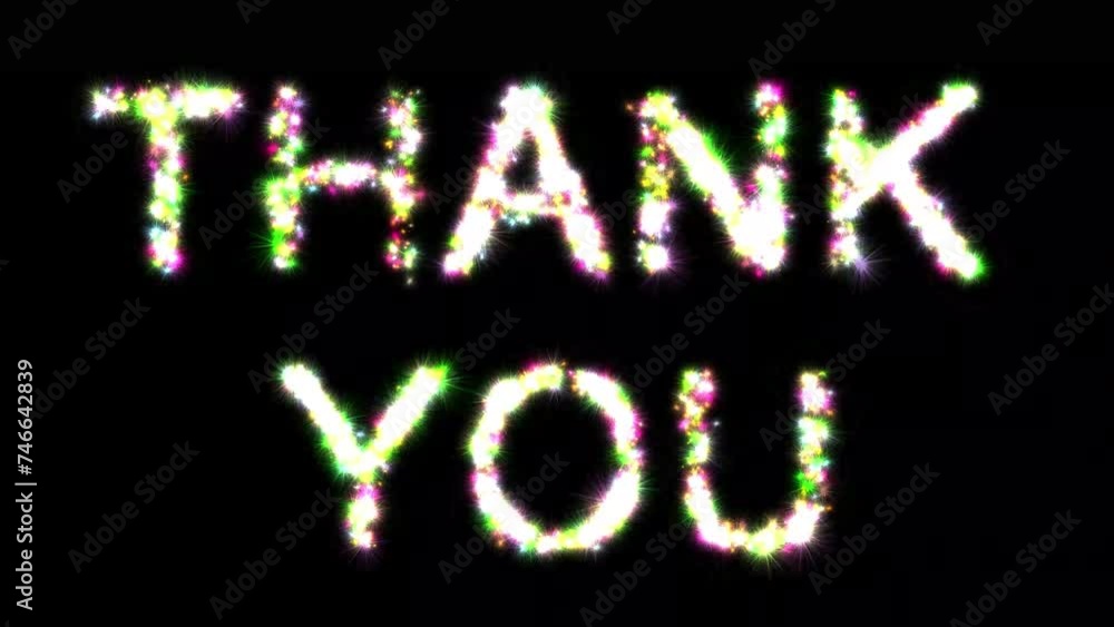Thank You text with colorful glitter sparkles on plain black background Thank You text with colorful glitter sparkles on plain black background