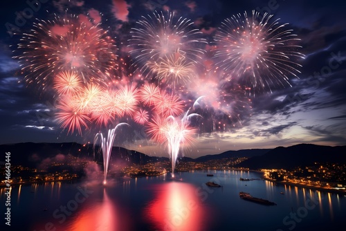 A breathtaking showcase of birthday fireworks illuminating the dark sky, captured with the vividness of an HD camera, evoking a sense of joy and festivity