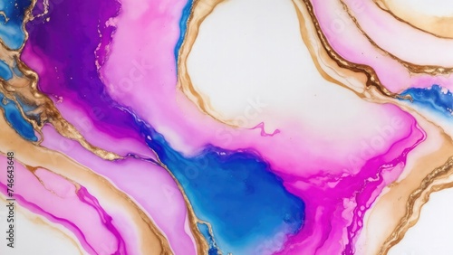luxury Pink, Gold and Blue abstract fluid art painting in alcohol ink technique Background