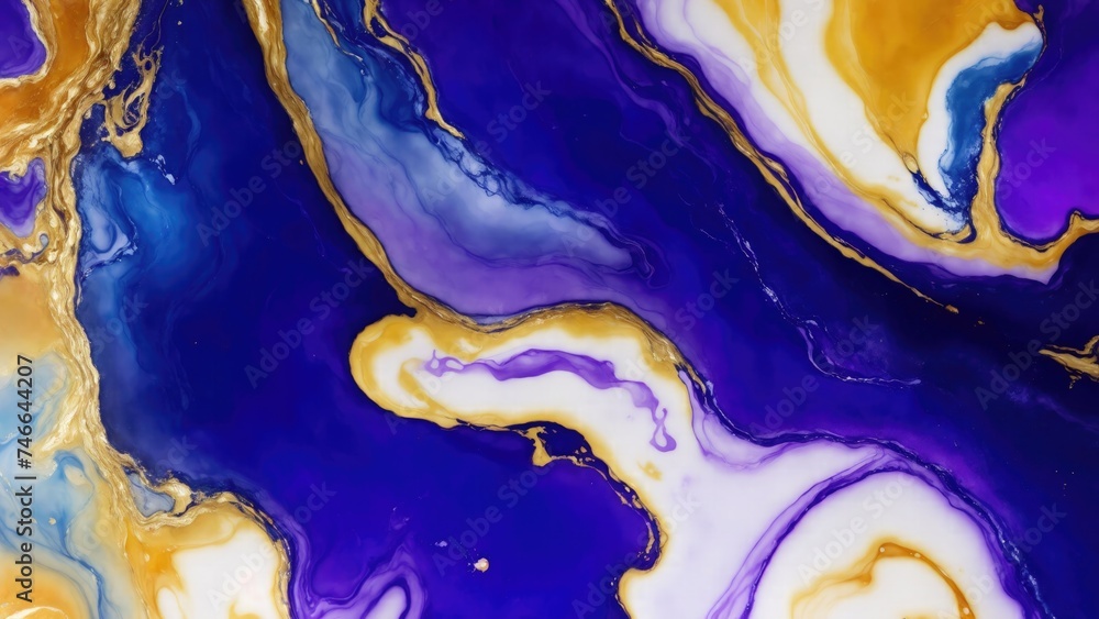luxury Purple, Gold and Blue abstract fluid art painting in alcohol ink technique Background