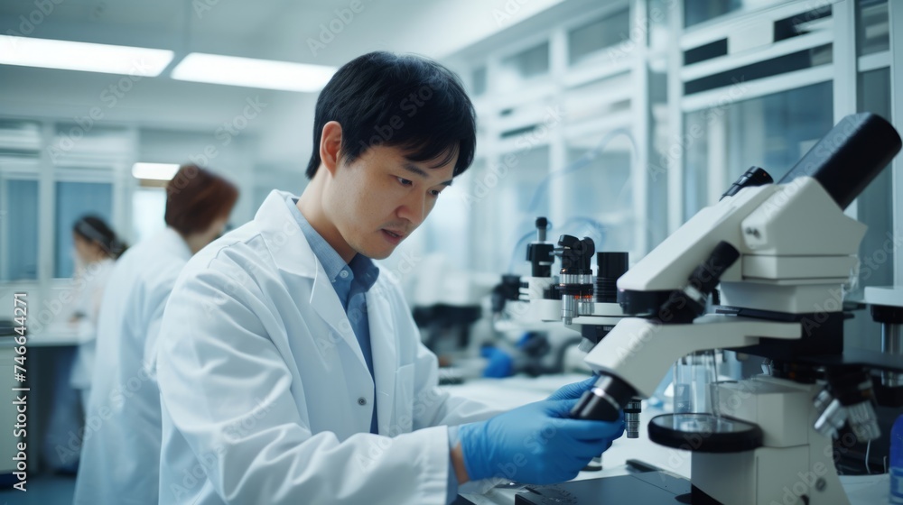 Biologist at work sharp and attentive well-organized lab suggestion Biologist at work sharp and attentive well-organized lab suggestion