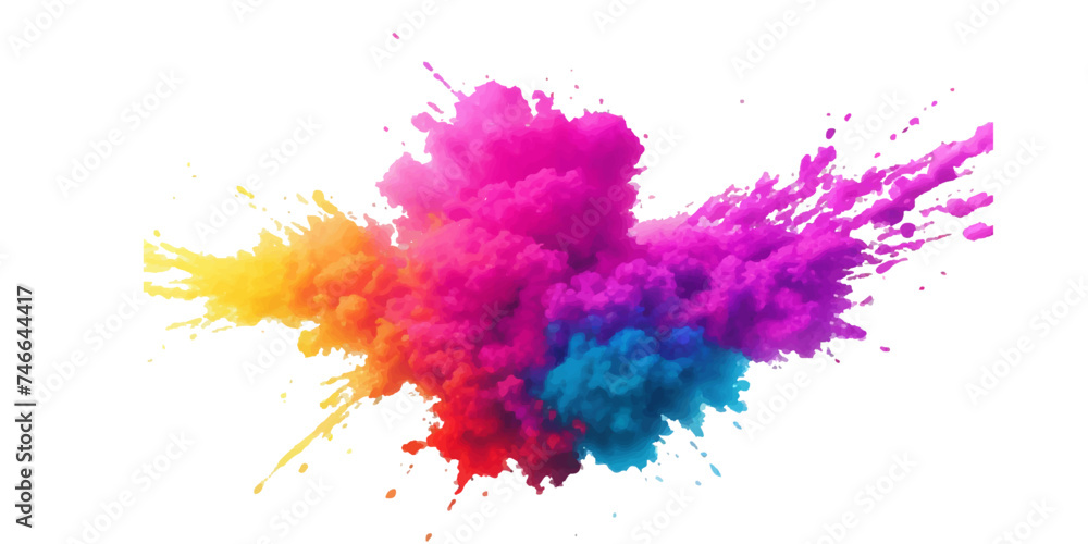 Bright colorful watercolor splash splatter stain brush strokes on white background. Modern vibrant aquarelle spot. Rainbow trendy isolated design on white. Element. Vector watercolor illustration