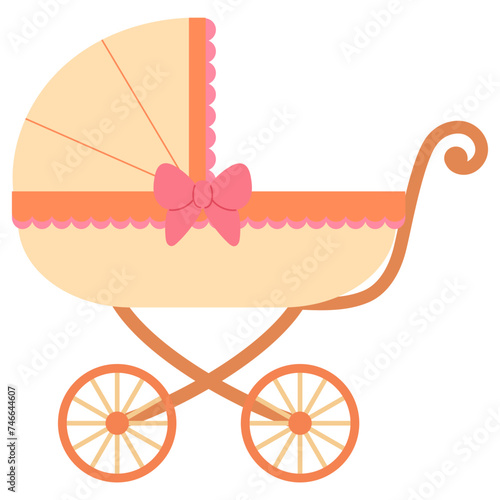 retro baby child stroller with bow illustraion