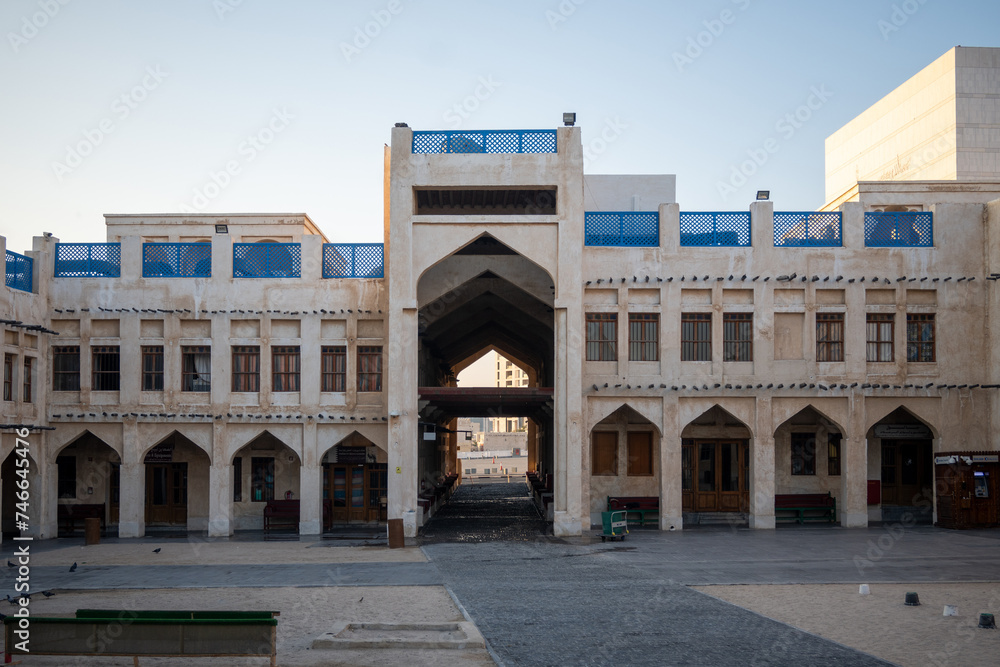 Doha, Qatar - February 8, 2024: Bird market in Souq Waqif during the day in Doha, Qatar Doha, Qatar - February 8, 2024: Bird market in Souq Waqif during the day in Doha, Qatar