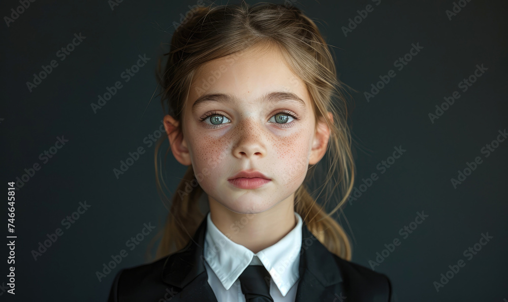 A cute schoolgirl wearing a black tie and a suit A cute schoolgirl wearing a black tie and a suit