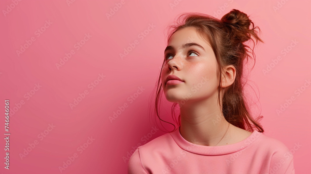Memories of Youth: Teenage Girl Expressing Nostalgia and Longing - Isolated on Solid Background with Copy Space Memories of Youth: Teenage Girl Expressing Nostalgia and Longing - Isolated on Solid Background with Copy Space