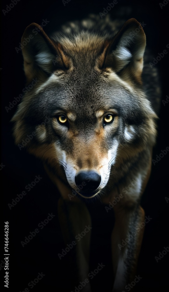 Fototapeta premium Wolf with Focused Eyes Looking to Camera Animal Discipline Strength Focus Leadership