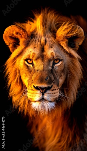 Lion with Focused Eyes Looking to Camera Animal Discipline Strength Focus Leadership