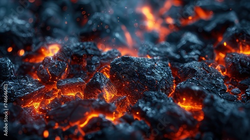 BBQ Grill With Glowing And Flaming Hot Charcoal Briquettes, Food Background Or Texture