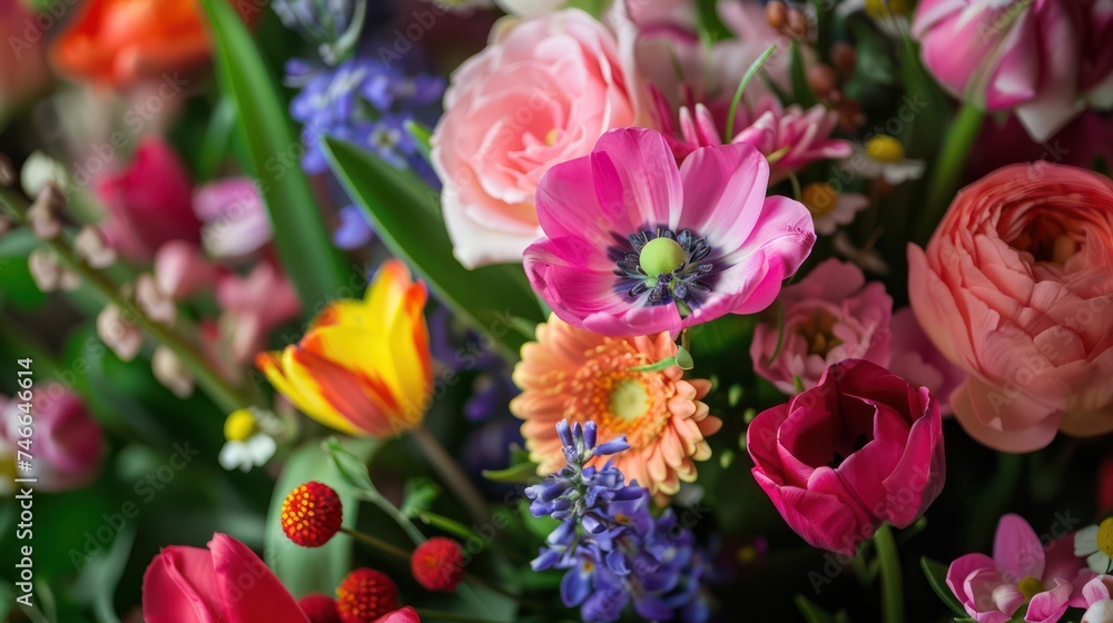 Obraz premium In spring, flowers bloom with vibrant colors, radiating beauty, coolness, and tranquility