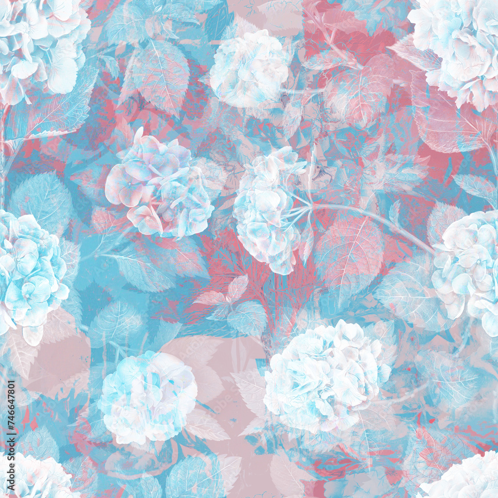 Blue and pink floral abstract watercolor pattern seamless repeating textured background