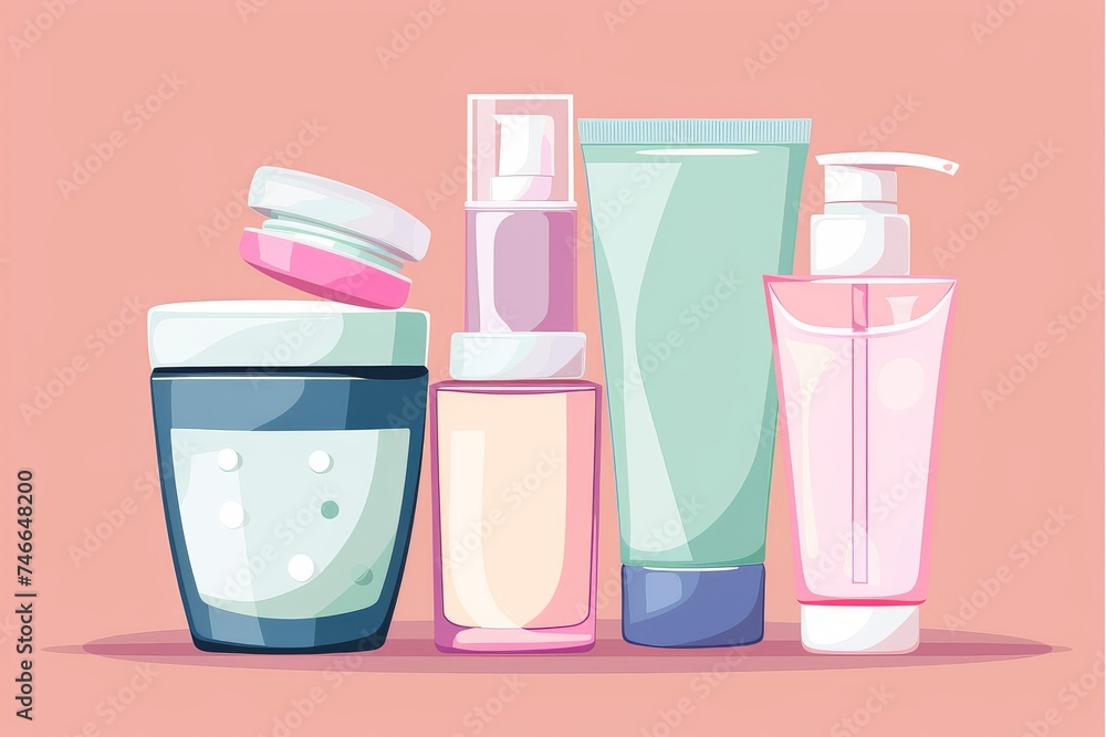 Facial healthy skin care cream. Skincare treatment products: care lotion, skincare passionfruit extract gel, oil, pipette with grace serum and wellness behaviors jar pot Facial healthy skin care cream. Skincare treatment products: care lotion, skincare passionfruit extract gel, oil, pipette with grace serum and wellness behaviors jar pot