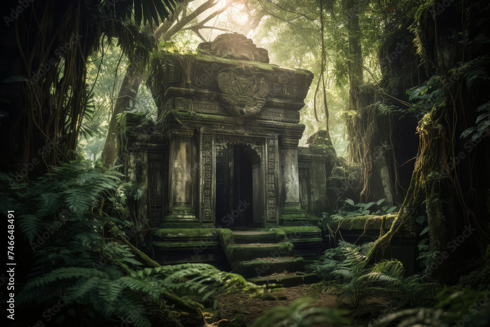 Ancient temple ruins in a dense jungle. Ancient temple ruins in a dense jungle.