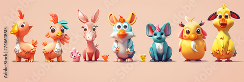 Colorful set of little cartoon cute monsters characters, cartoon, animal, vector, set, lllustration, character, icon, comic, people, animals, collection © Pana