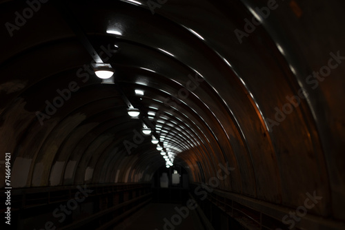 Tunnel with lamps. Reflection of light in the tunnel. Plastic Dome.