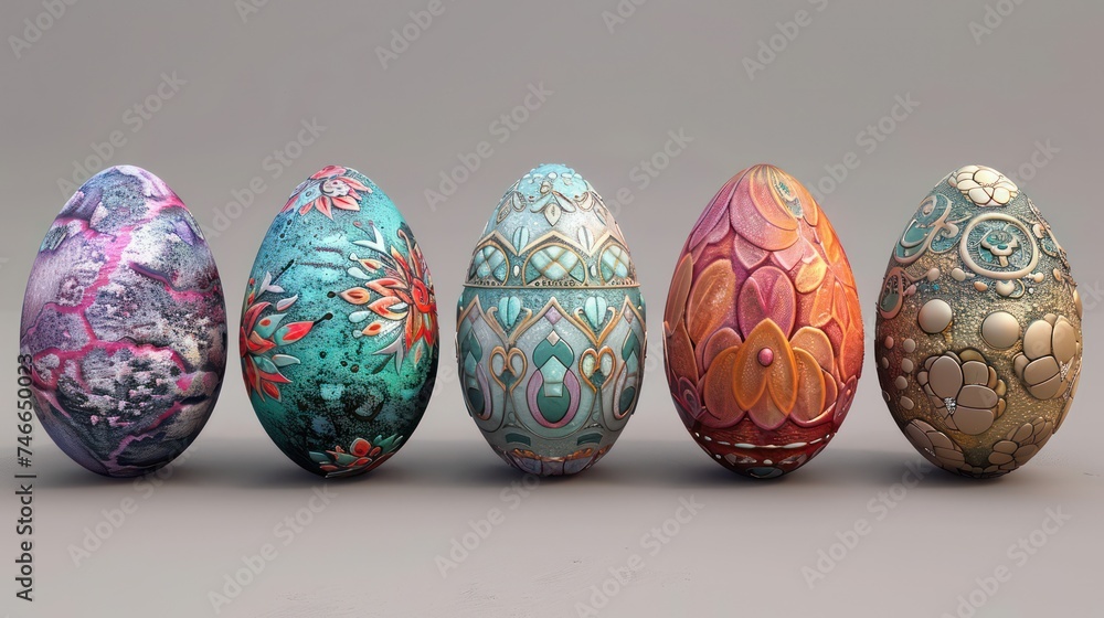 Easter egg set displaying a variety of colors and patterns. Easter egg set displaying a variety of colors and patterns.