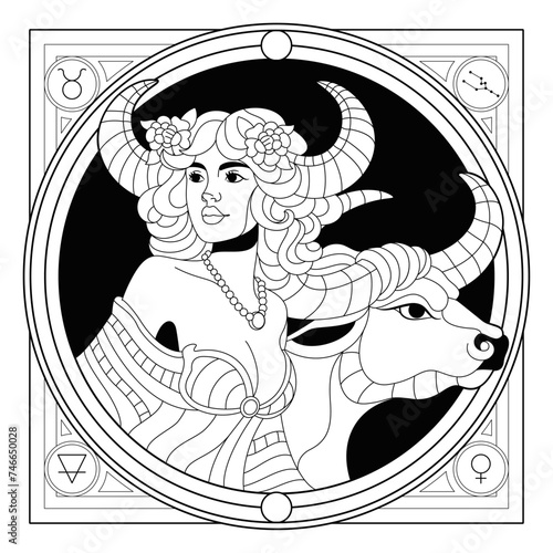 Vector Taurus Astrological Zodiac Signs Illustration Isolated