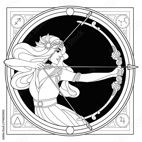 Vector Sagittarius Astrological Zodiac Signs Illustration Isolated