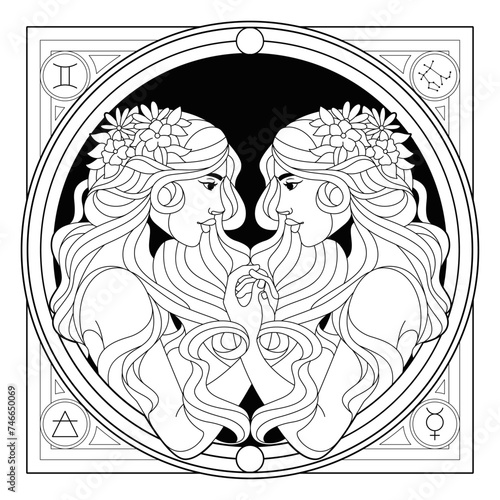 Vector Gemini Astrological Zodiac Signs Illustration Isolated