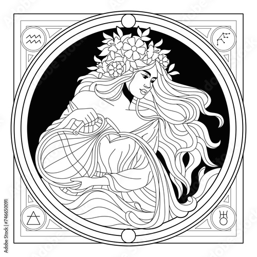 Vector Aquarius Astrological Zodiac Signs Illustration Isolated