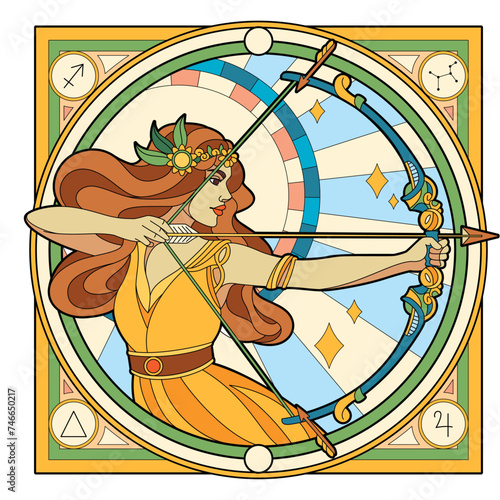 Vector Sagittarius Astrological Zodiac Signs Illustration Isolated