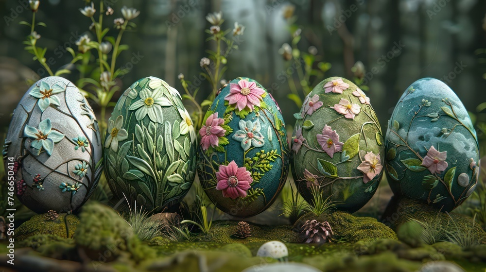 A collection of Easter eggs featuring an array of colors and patterns. A collection of Easter eggs featuring an array of colors and patterns.