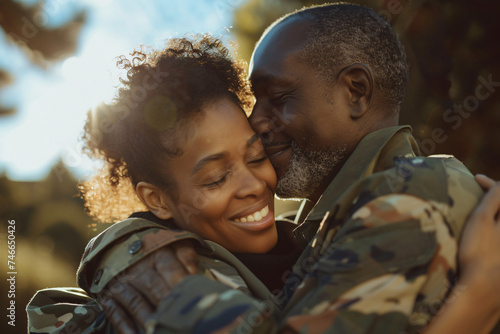 Heartwarming Military Reunion: Father and Daughter Share Affectionate Moment. Generative AI.