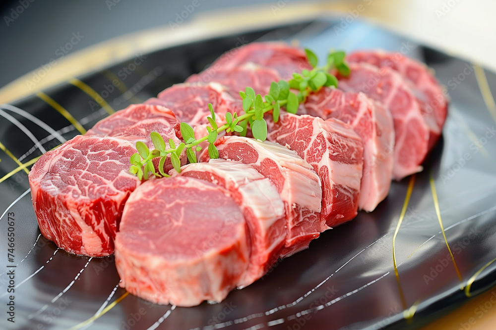 Raw beef chuck roll steak close-up
