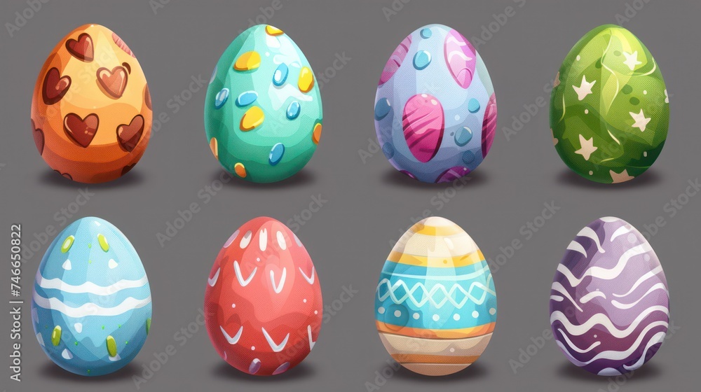 set of easter eggs, various colors and patterns
set of easter eggs, various colors and patterns