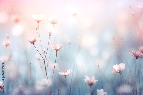 Delicate wildflowers in pastel hues with bokeh and soft light