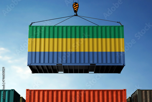 Schilderij op canvas Gabon trade cargo container hanging against clouds background