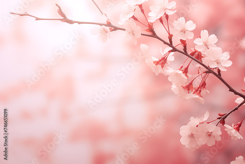 Soft pink cherry blossoms with rosy  ethereal glow