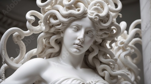 White marble sculpture of Medusa, close up