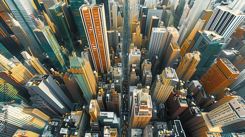 Urban jungle aerial view of densely populated big city downtown. photo