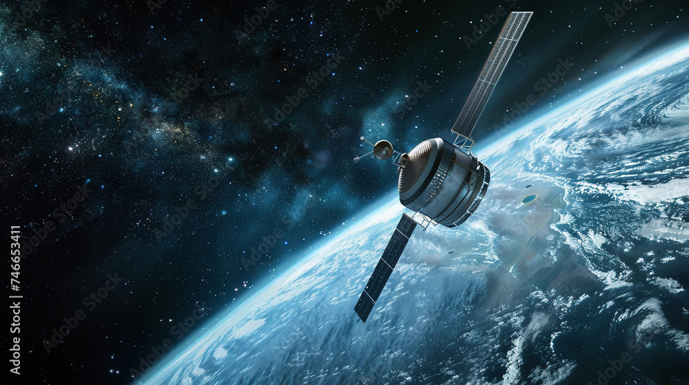 Satellite Orbiting Earth in Space - obrazy, fototapety, plakaty 