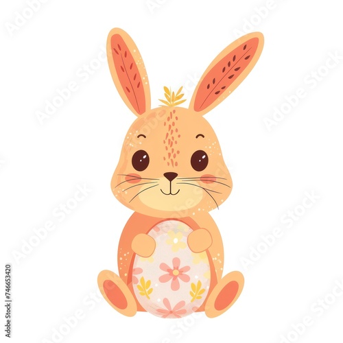 hand-drawn clipart for easter day. cute rabbit and colorful egg design