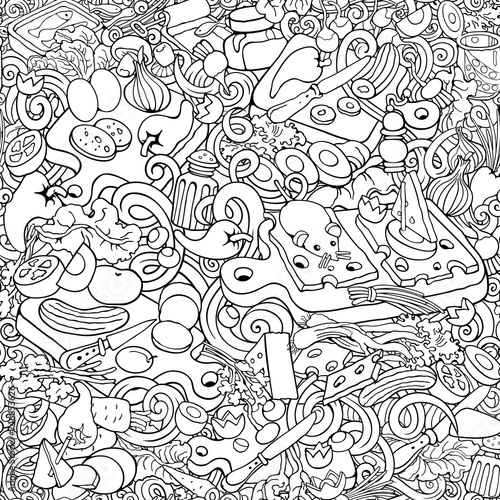 Food and Dishes seamless pattern. Hand drawn sketchy cooking  illustration.