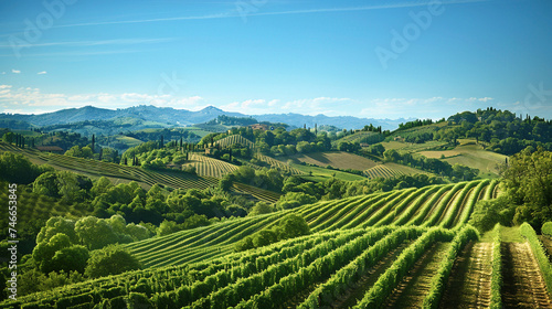Serene Countryside Vista with Rolling Hills and Farm Fields
