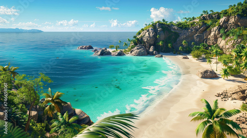 Serene Deserted Beach at Tropical Island Paradise photo