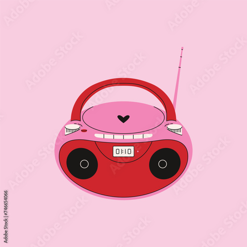 Cartoon retro cassette player. Vintage analog audio tape recorder, 90s 00s music compact boombox, cute flat radio player. Vector isolated illustration
