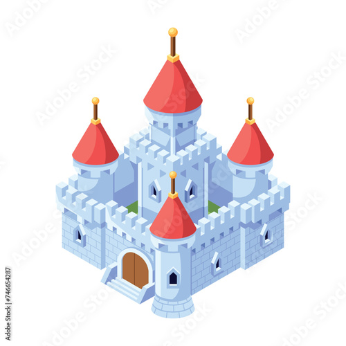 Vector Medieval Fantasy Castle Building Isometric Illustration Isolated