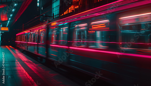 a train moving with motion blurred lights in the styl