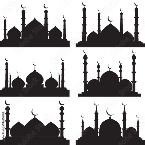 mosque silhouette, set of mosque vector photo