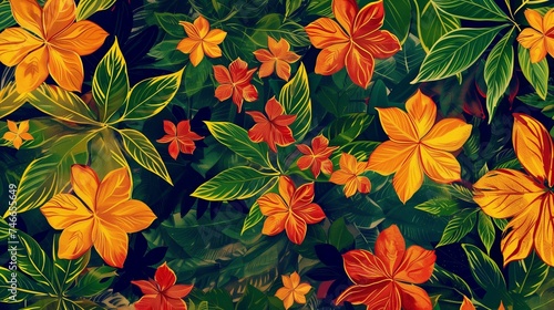 lively and colorful stylish painted leaves and blossoms