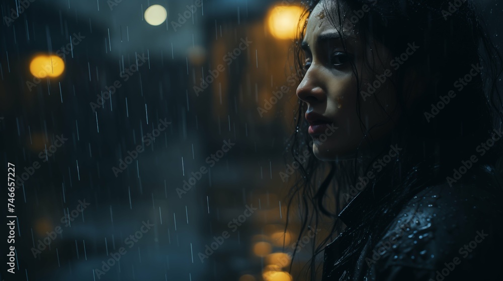 Sad woman in the rain, Depression Health concept, mental health and teraphy
