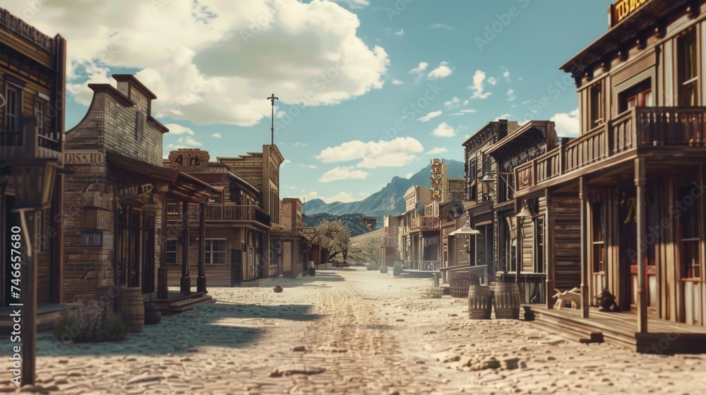 A scenic view of an old western town, perfect for historical projects - obrazy, fototapety, plakaty 